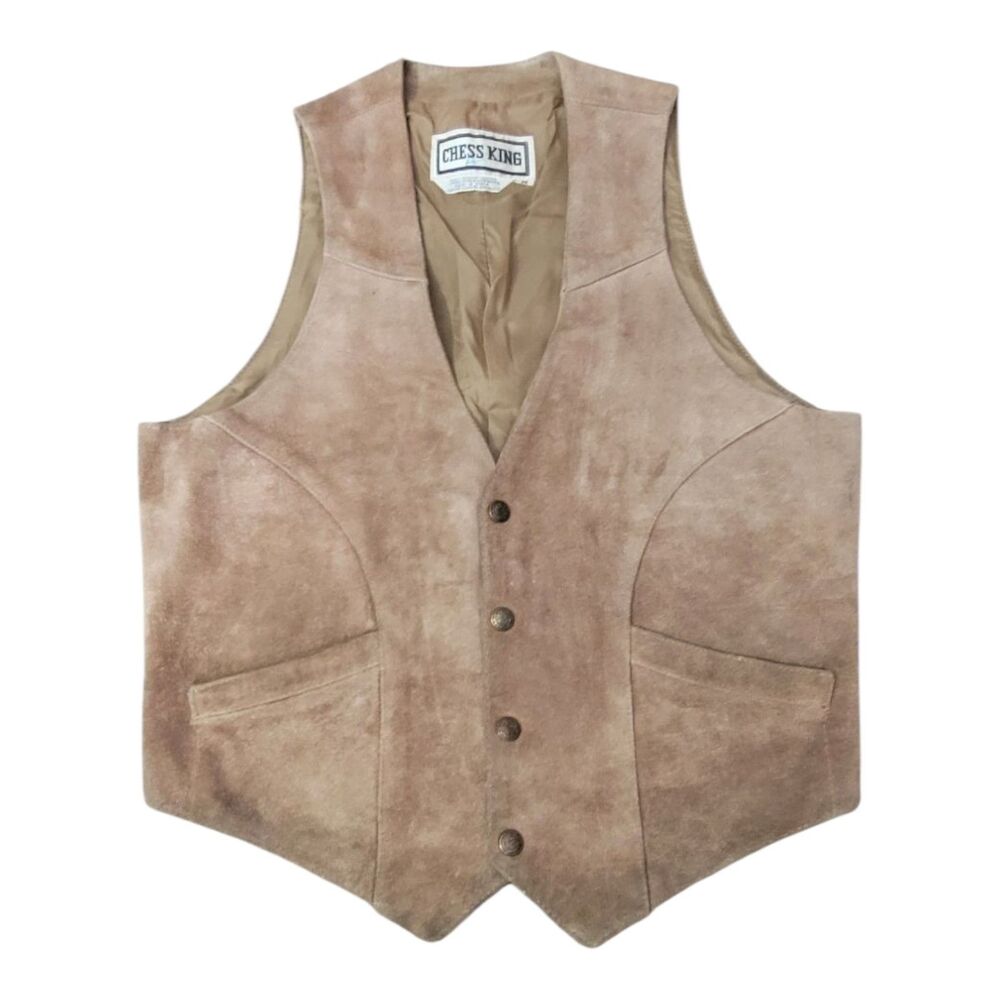 Vintage Chess King Suede Leather Vest Men’s Medium Korea Western Button Front
